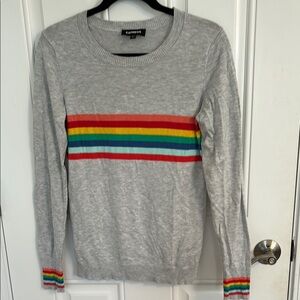Express Gray and Red Crewneck Sweater with Colorful Accents